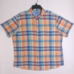 IZOD Saltwater Relaxed Fit Plaid Short Sleeve Button Down Shirt Mens XXL EUC